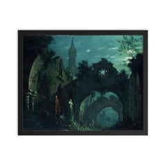 Nocturne with Architecture by Antonio Basoli, 1810 framed print on a plain backdrop in size 16"x20".