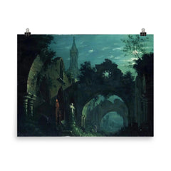 Nocturne with Architecture by Antonio Basoli, 1810 poster on a plain backdrop in size 8"x10".