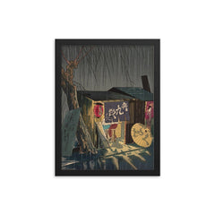 Noodle Restaurant on a Rainy Night by Tokuriki Tomikichiro framed print on a plain backdrop in size 12"x16".