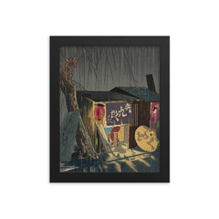 Noodle Restaurant on a Rainy Night by Tokuriki Tomikichiro framed print on a plain backdrop in size 8"x10".