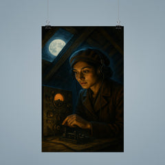 Noor Inayat Khan clandestine radio under moonlit attic poster 9