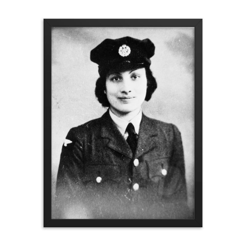 Noor Inayat Khan framed print on a plain backdrop in size 18