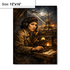 Noor Inayat Khan wireless set in occupied Paris metal print on a plain backdrop in size 12"x16".