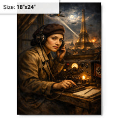 Noor Inayat Khan wireless set in occupied Paris metal print on a plain backdrop in size 18"x24".