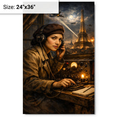 Noor Inayat Khan wireless set in occupied Paris metal print on a plain backdrop in size 24"x36".