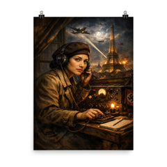 Noor Inayat Khan wireless set in occupied Paris poster on a plain backdrop in size 8"x10".