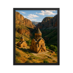 Noravank Monastery Gorge Armenia framed print on a plain backdrop in size 16"x20".