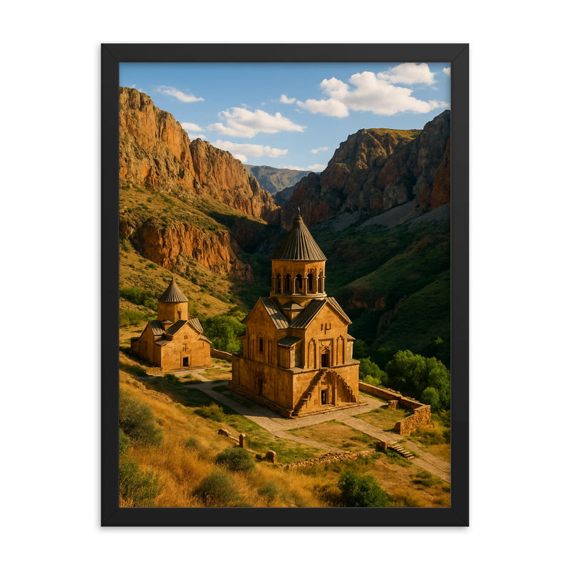 Noravank Monastery Gorge Armenia framed print on a plain backdrop in size 18