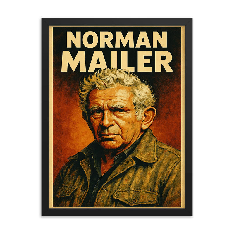 Norman Mailer framed print on a plain backdrop in size 18