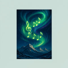 Northern lights swirling into vibrant music notes over snowy peaks poster 8