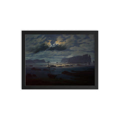 Northern Sea in the Moonlight by Caspar David Friedrich, 1824 framed print on a plain backdrop in size 12"x16".