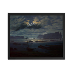 Northern Sea in the Moonlight by Caspar David Friedrich, 1824 framed print on a plain backdrop in size 16"x20".