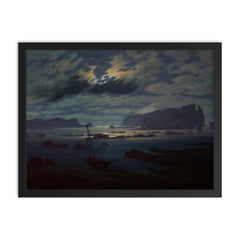 Northern Sea in the Moonlight by Caspar David Friedrich, 1824 framed print on a plain backdrop in size 18"x24".