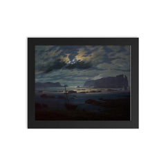 Northern Sea in the Moonlight by Caspar David Friedrich, 1824 framed print on a plain backdrop in size 8"x10".