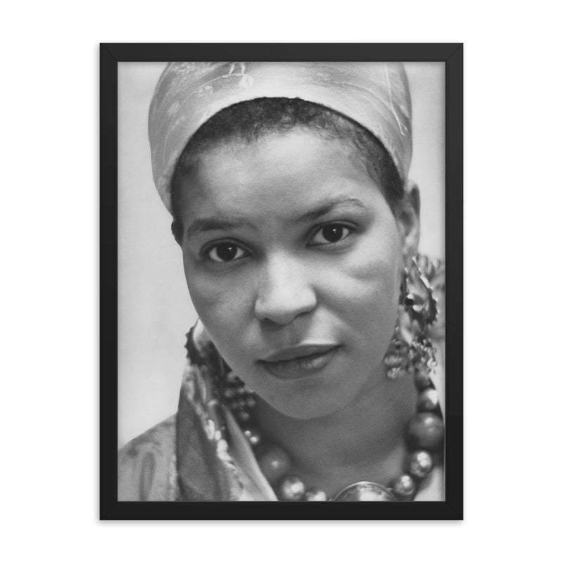 Ntozake Shange framed print on a plain backdrop in size 18