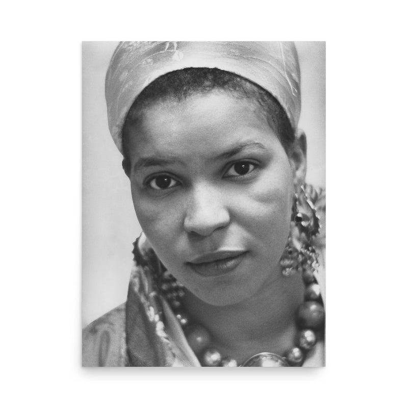 Ntozake Shange poster on a plain backdrop in size 18