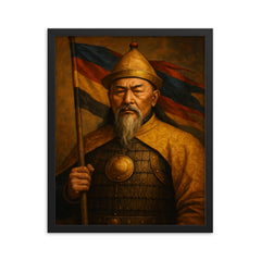 Nurhaci banner founder portrait framed print on a plain backdrop in size 16"x20".