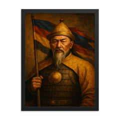 Nurhaci banner founder portrait framed print on a plain backdrop in size 18"x24".
