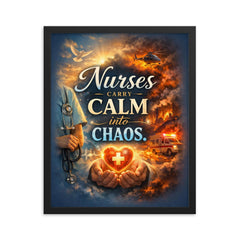 Nurses carry calm into chaos framed print on a plain backdrop in size 16"x20".
