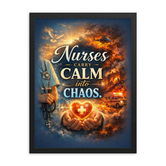 Nurses carry calm into chaos framed print on a plain backdrop in size 18"x24".