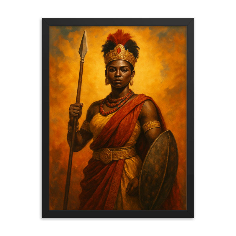 Nzinga of Ndongo and Matamba framed print on a plain backdrop in size 18