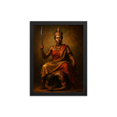 Nzinga of Ndongo seated upon a servant throne framed print on a plain backdrop in size 12"x16".