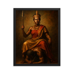 Nzinga of Ndongo seated upon a servant throne framed print on a plain backdrop in size 16"x20".