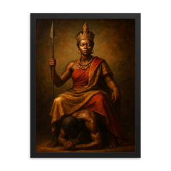 Nzinga of Ndongo seated upon a servant throne framed print on a plain backdrop in size 18"x24".