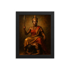 Nzinga of Ndongo seated upon a servant throne framed print on a plain backdrop in size 8"x10".