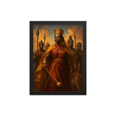 Nzinga of Ndongo with warrior attendants framed print on a plain backdrop in size 12"x16".