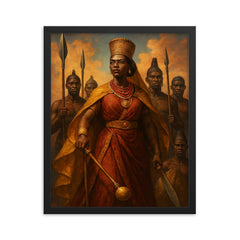 Nzinga of Ndongo with warrior attendants framed print on a plain backdrop in size 16"x20".