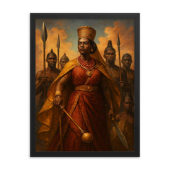 Nzinga of Ndongo with warrior attendants framed print on a plain backdrop in size 18"x24".