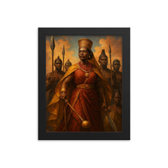 Nzinga of Ndongo with warrior attendants framed print on a plain backdrop in size 8"x10".