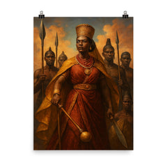 Nzinga of Ndongo with warrior attendants poster on a plain backdrop in size 8"x10".