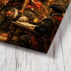 Nzinga seated on human throne negotiation scene metal print mockup