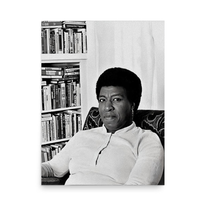 Octavia Butler poster on a plain backdrop in size 18