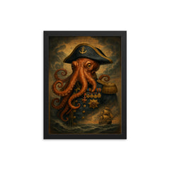 Octopus admiral with medals and storm charts framed print on a plain backdrop in size 12"x16".