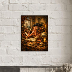Octopus natural philosopher in Dutch golden age study metal print mockup