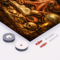 Octopus natural philosopher in Dutch golden age study metal print mockup