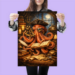 Octopus natural philosopher with books and sextant poster 3