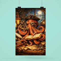 Octopus natural philosopher with books and sextant poster 6