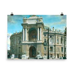 Odessa Theatre, Ukraine, 1920-1930 poster on a plain backdrop in size 8"x10".