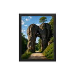 Ojcow Rock Gate Krakow Gate Poland framed print on a plain backdrop in size 12"x16".