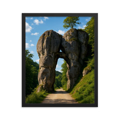 Ojcow Rock Gate Krakow Gate Poland framed print on a plain backdrop in size 16"x20".