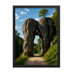 Ojcow Rock Gate Krakow Gate Poland framed print on a plain backdrop in size 18"x24".