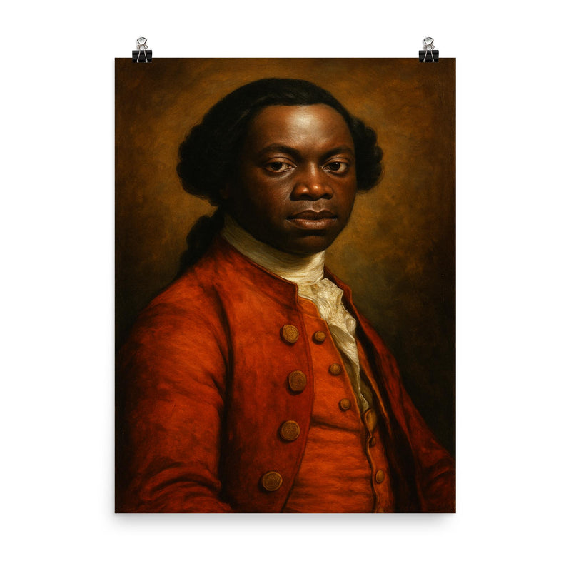 Olaudah Equiano poster on a plain backdrop in size 8