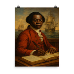 Olaudah Equiano with maritime ledgers poster on a plain backdrop in size 8"x10".
