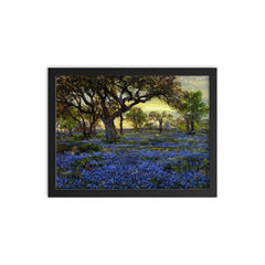Old Live Oak Tree and Bluebonnets on West Texas Military Grounds, San Antonio by Julian Onderdonk framed print on a plain backdrop in size 12"x16".