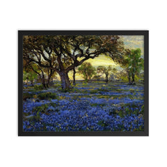 Old Live Oak Tree and Bluebonnets on West Texas Military Grounds, San Antonio by Julian Onderdonk framed print on a plain backdrop in size 16"x20".