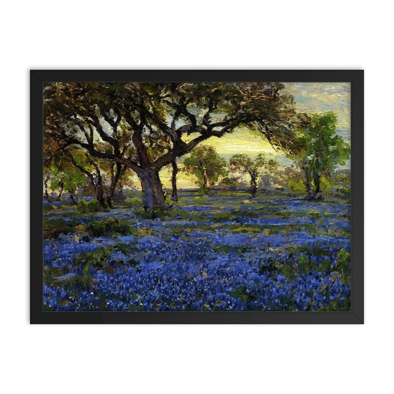 Old Live Oak Tree and Bluebonnets on West Texas Military Grounds, San Antonio by Julian Onderdonk framed print on a plain backdrop in size 18